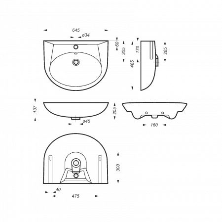 Раковина подвесная Sanita Luxe Classic CLCSLWB01 белая